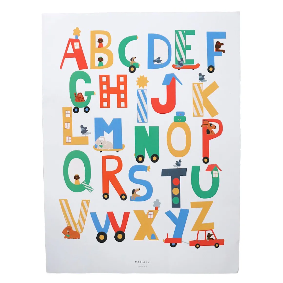 Affiche abécédaire enfant véhicules et chiens - Croquette