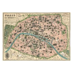 Affiche vintage plan de Paris et ses monuments