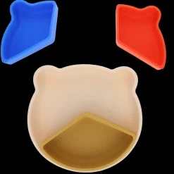 Assiette à compartiments en silicone moutarde et corail
