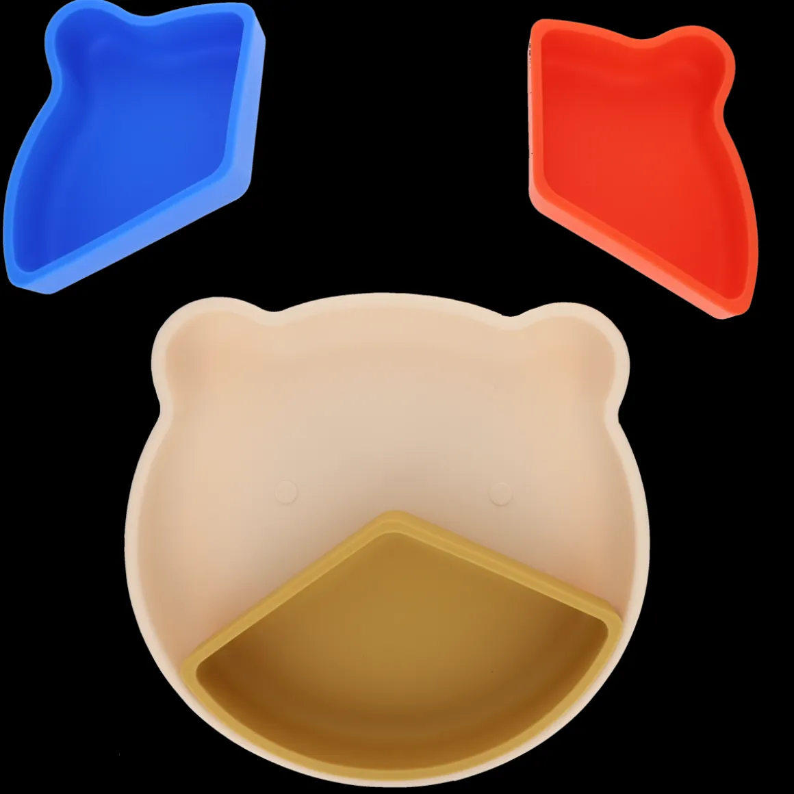 Assiette à compartiments en silicone moutarde et corail