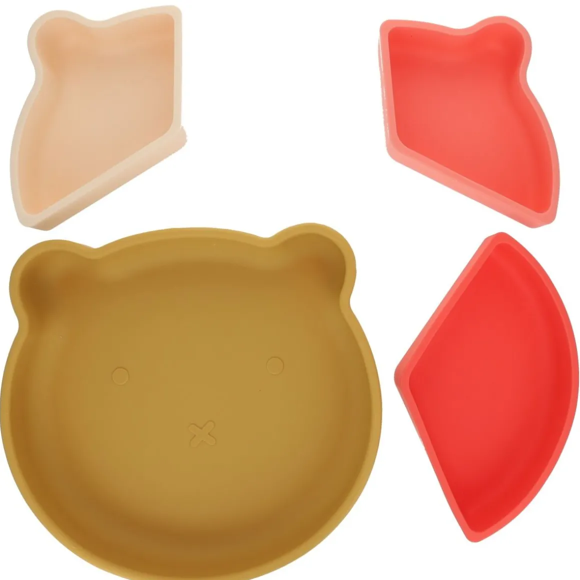Assiette à compartiments en silicone écru et rose