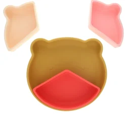 Assiette à compartiments en silicone rose