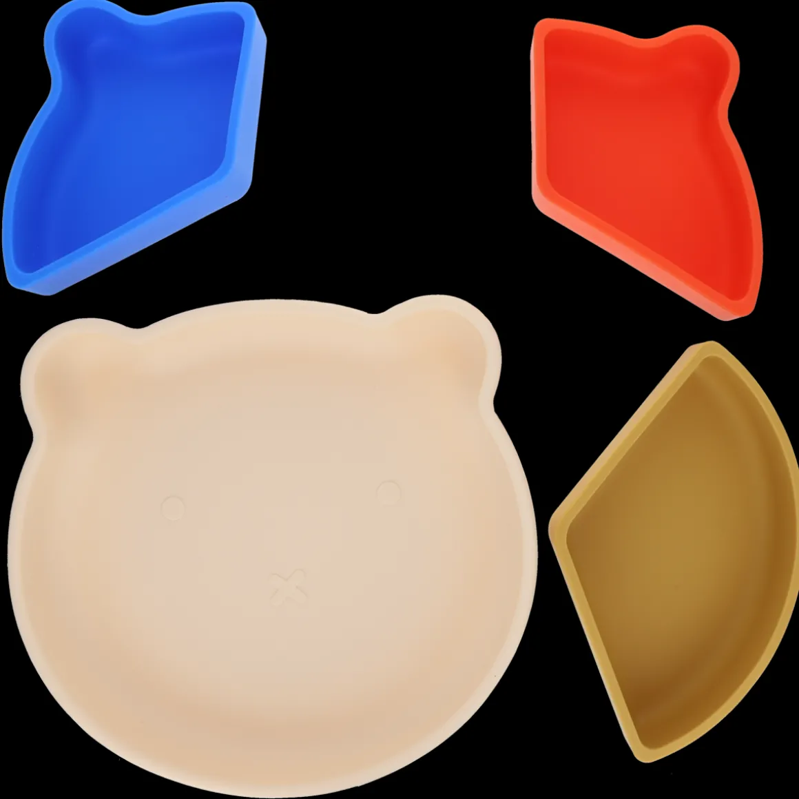 Assiette à compartiments en silicone moutarde et corail