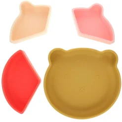 Assiette à compartiments en silicone rose