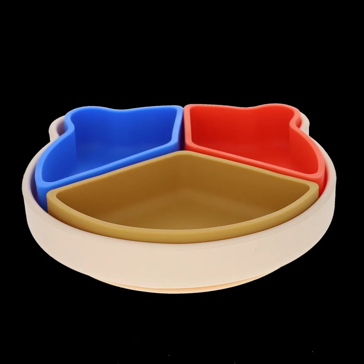 Assiette à compartiments en silicone moutarde et corail