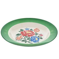 Assiette à fleurs en mélamine verte Polka Folk