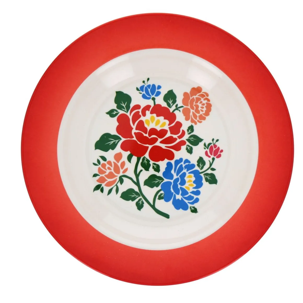 Assiette à fleurs en mélamine rouge Polka Folk