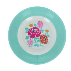 Assiette creuse en mélamine à fleurs turquoises Datcha