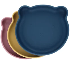 Assiette ours silicone rose