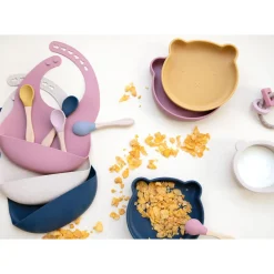 Assiette ours silicone rose