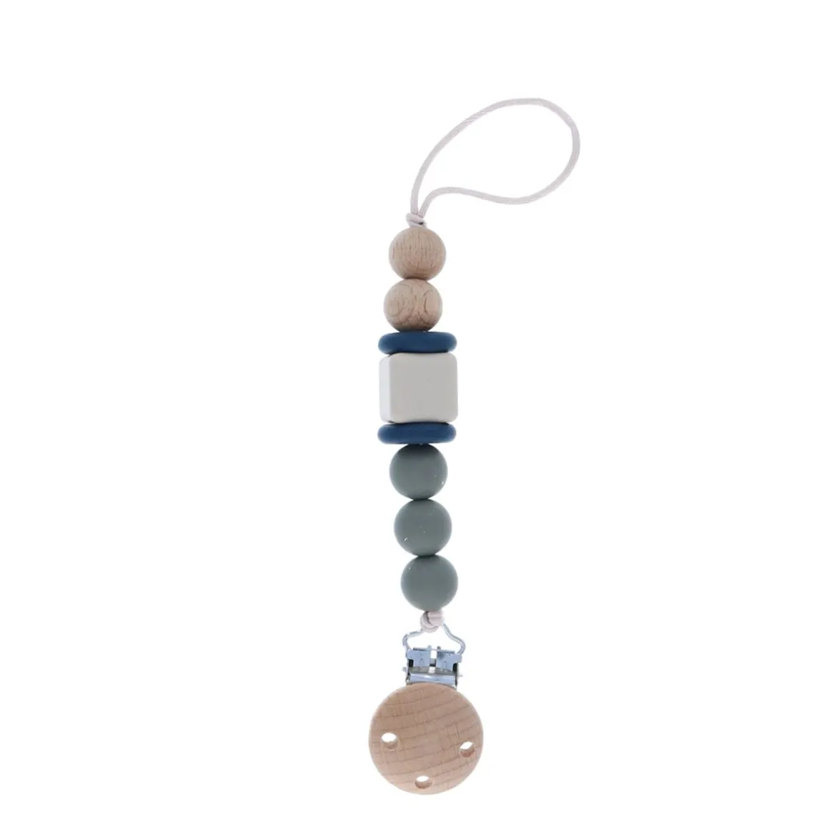 Attache tétine bleue et gris silicone