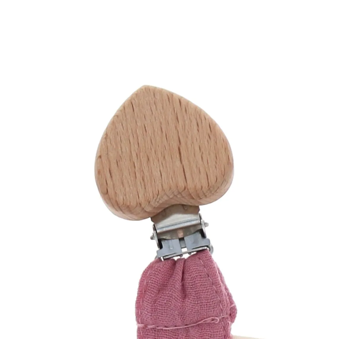 Attache tétine cœur gaze de coton rose