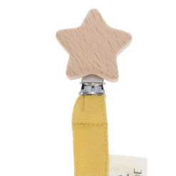Attache tétine gaze de coton jaune moutarde