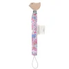Attache tétine oiseau fleuri bleu et rose