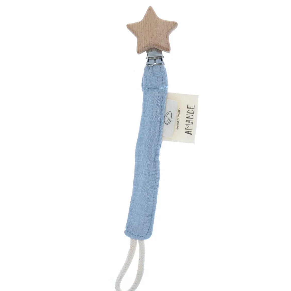 Attache tétine étoile gaze de coton bleu