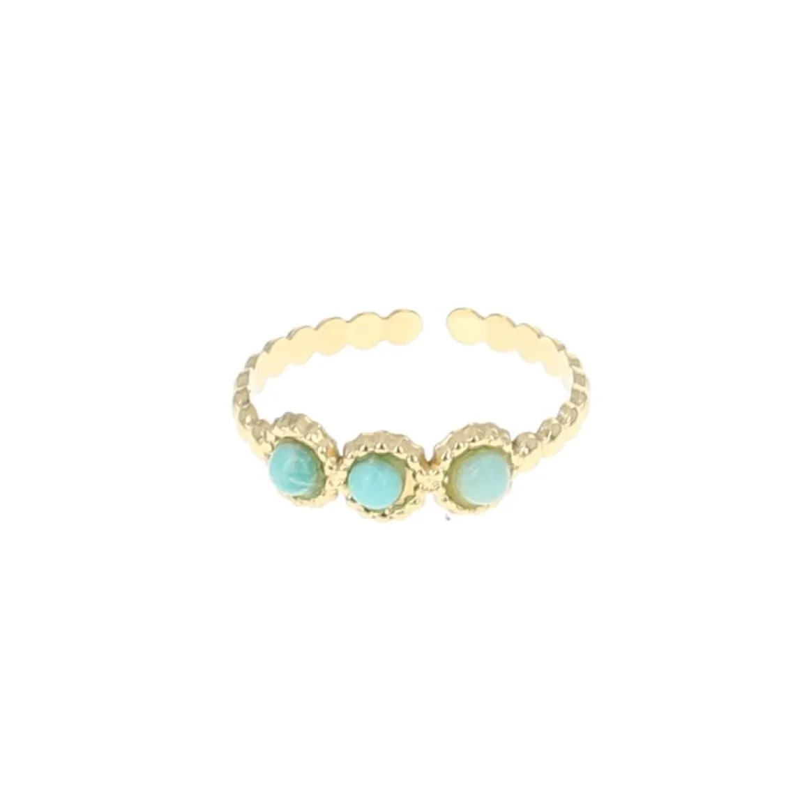 Bague dorée 3 pierres Calcédoine aqua