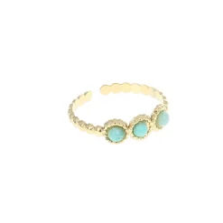 Bague dorée 3 pierres Calcédoine aqua