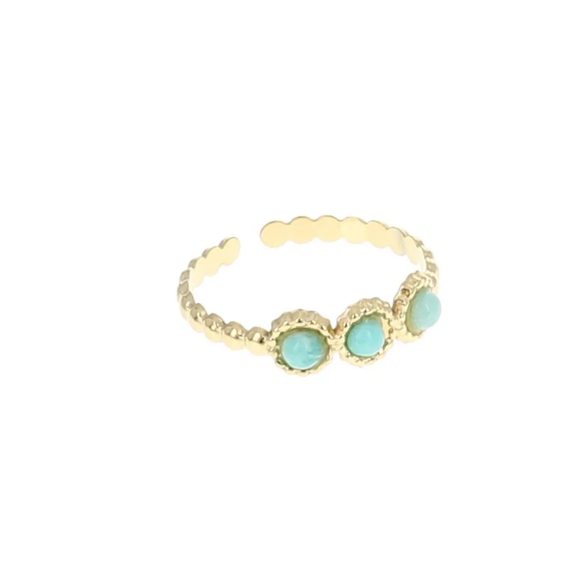 Bague dorée 3 pierres Calcédoine aqua