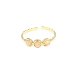Bague dorée 3 pierres Quartz rose