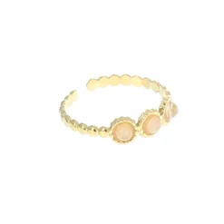Bague dorée 3 pierres Quartz rose