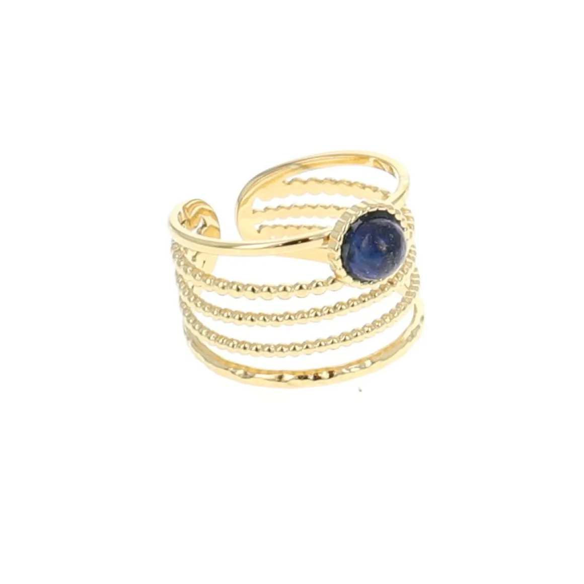 Bague dorée multi rangs pierre Lapis Lazuli