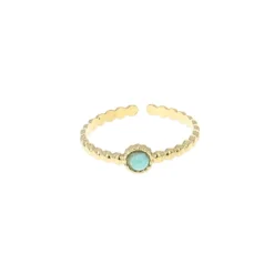 Bague dorée pierre calcedoine aqua