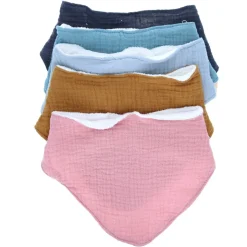 Bavoir bandana gaze de coton bleu gris