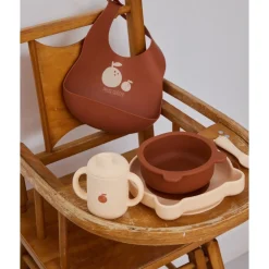 Bavoir silicone marron pommes - Petit déj
