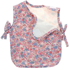 Bavoir tablier fleuri bleu et rose