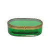 Boite ovale verte en verre et laiton
