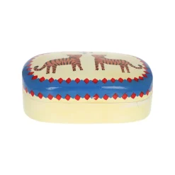 Boîte bleue et écrue en papier mâché - Tigre du Bengale