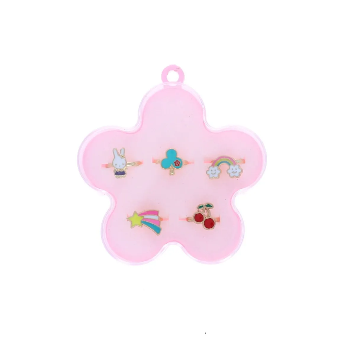 Boîte fleur 5 bagues motifs féériques