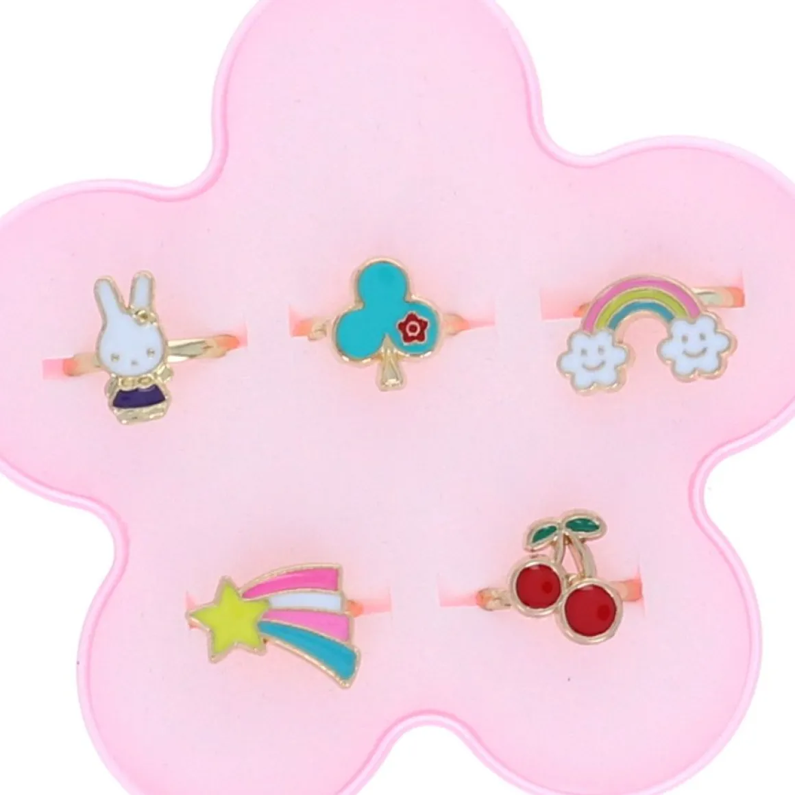 Boîte fleur 5 bagues motifs féériques