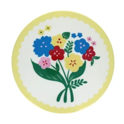 Boîte ronde en métal jaune à fleurs