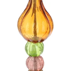 Bougeoir haut en verre multicolore ocre