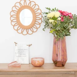 Bougie en verre mouchetée rose