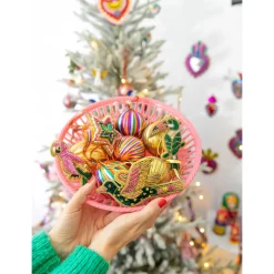 Boule de Noël galon Indien doré et rose