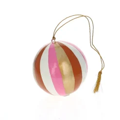 Boule de noël graphique rayée rose