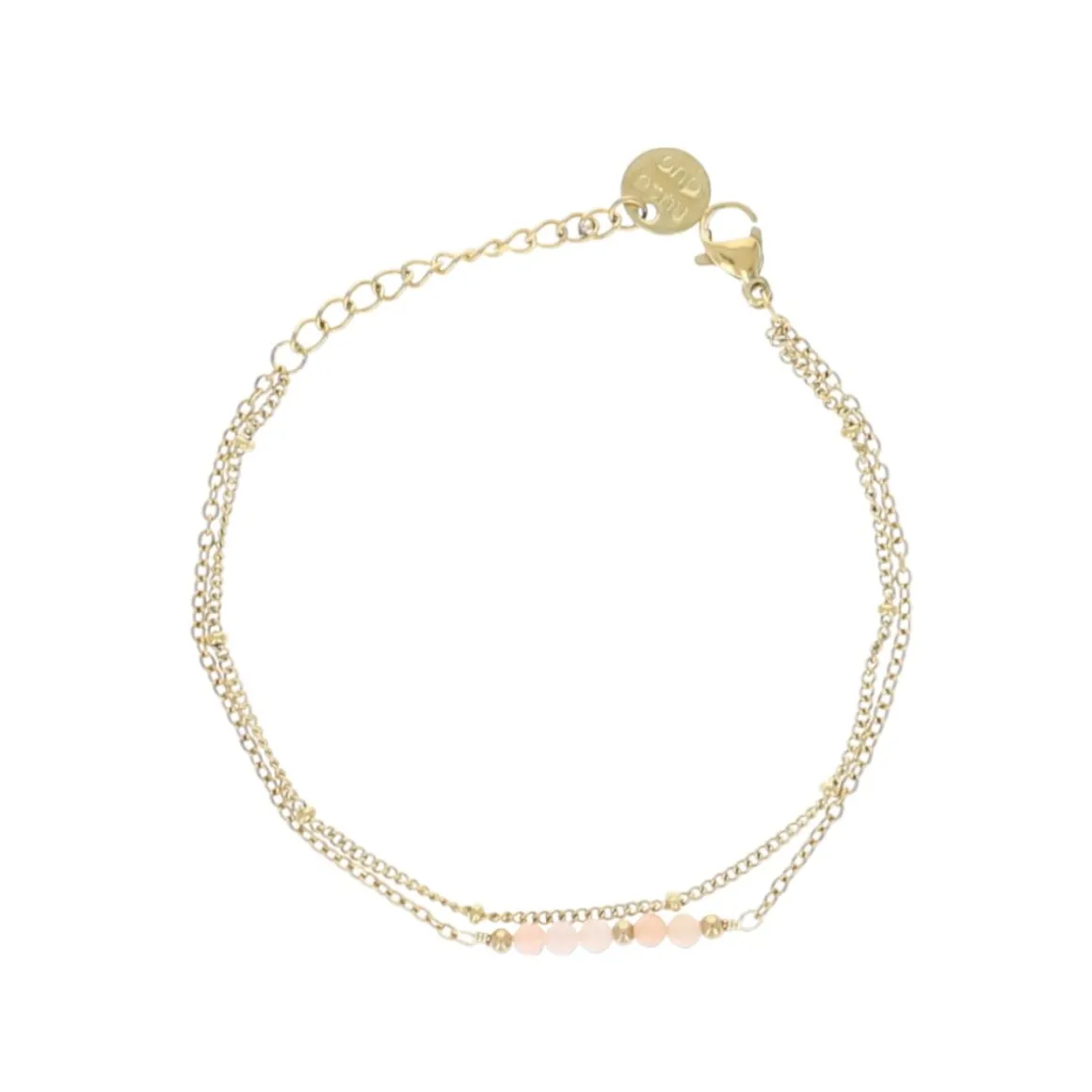 Bracelet chaîne double doré et perles quartz rose