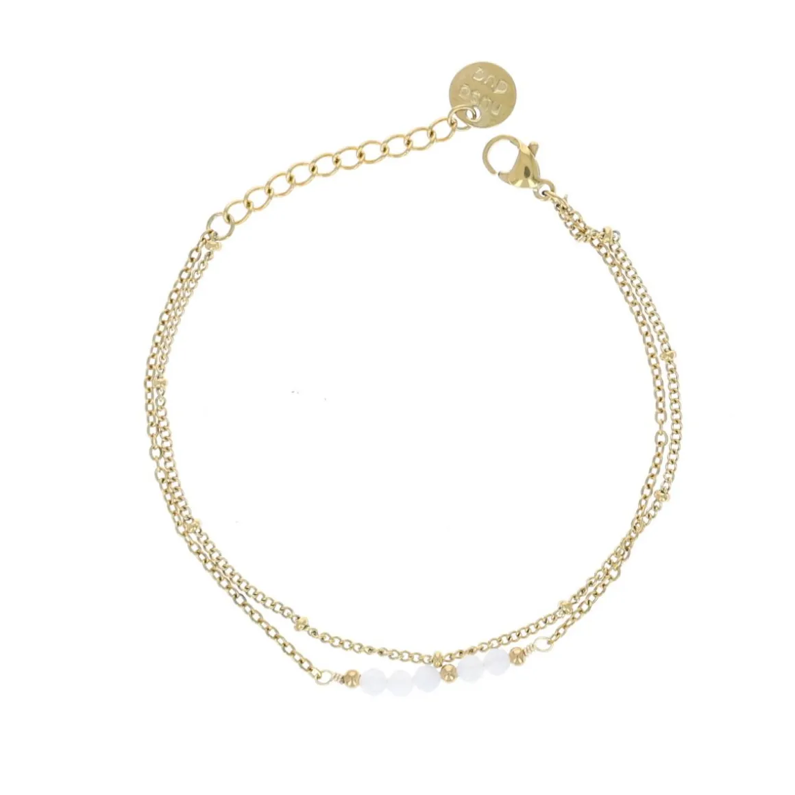 Bracelet chaîne double dorée et perles blanches
