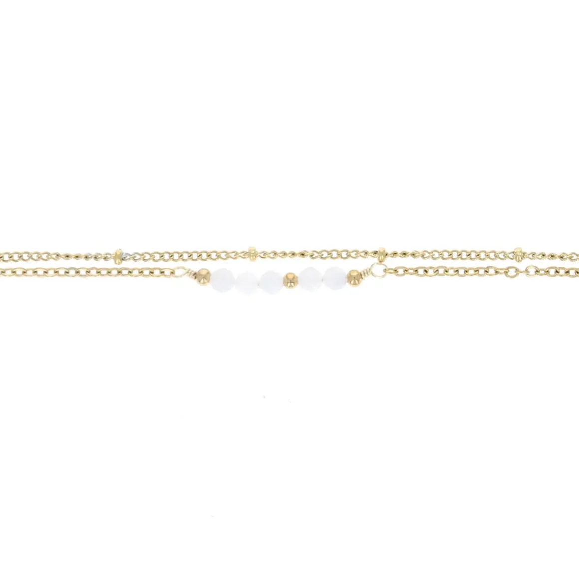 Bracelet chaîne double dorée et perles blanches