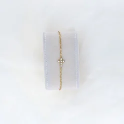 Bracelet doré croix blanche