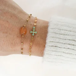 Bracelet doré pierre orangée