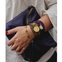 Bracelet ruban de soie violet aubergine