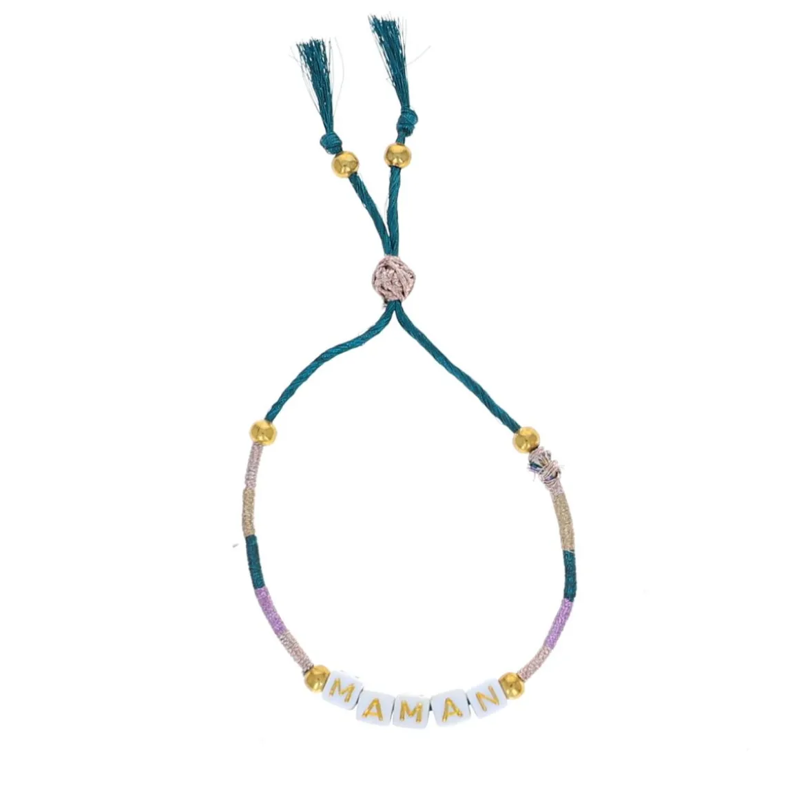 Bracelet tissé avec perles mot "Maman"