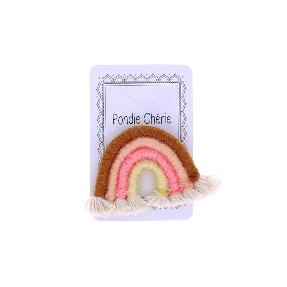 Broche arc en ciel rose et moutarde