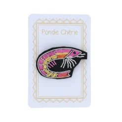 Broche brodée crevette