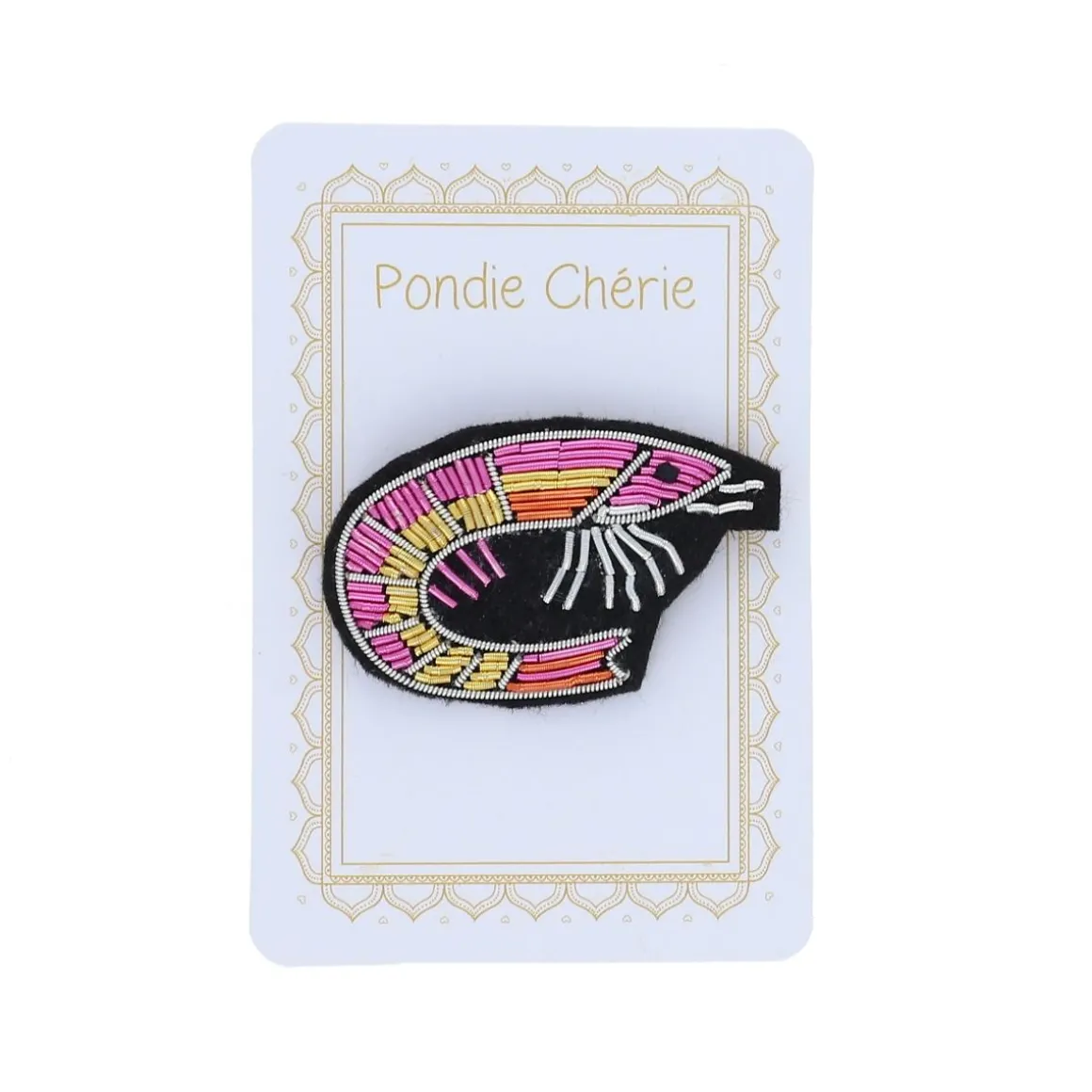 Broche brodée crevette