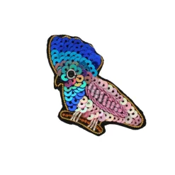 Broche sequins cacatoès rose et bleu