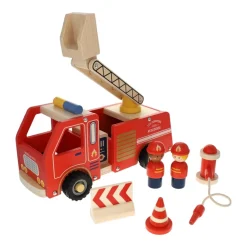 Camion de pompiers en bois rouge
